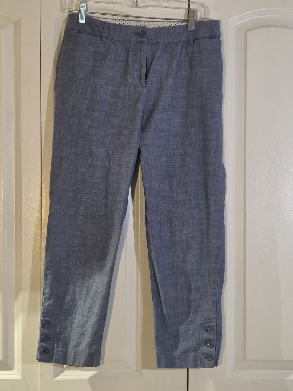Talbots Women's Pant Size 4 Perfect Crop Blue Button Ankle Accent 100% Cotton